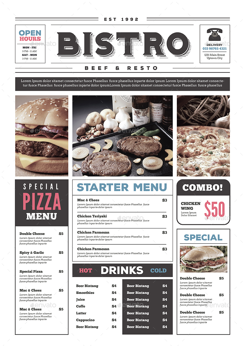 Newspaper Style Food Menu by guper GraphicRiver